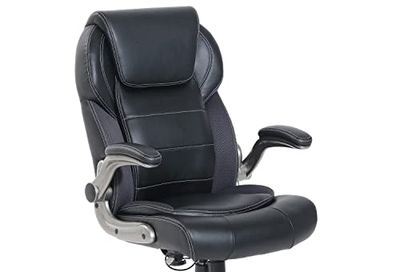 Amazon Basics Ergonomic Office Chair, High-Back Bonded Leather with Flip-Up Arms and Lumbar Support, Black, 74.93 cm D x 69.85 cm W x 113.67 cm H