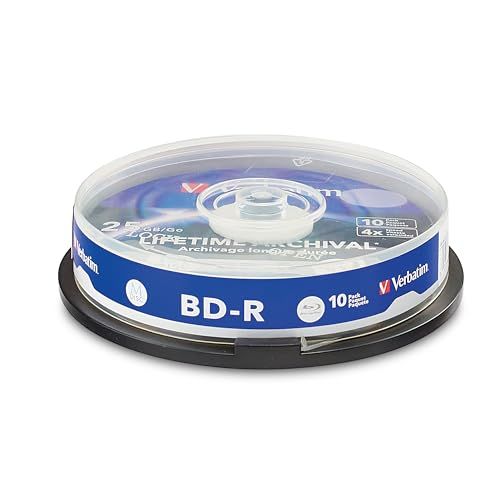 Verbatim M DISC BD-R 25GB 4X Lifetime Archival White Inkjet Hub Printable Blank Blu-Ray Recordable Media – 10pk Spindle Verbatim M DISC BD-R 25GB 4X Lifetime Archival White Inkjet Hub Printable Blank Blu-Ray Recordable Media – 10pk Spindle