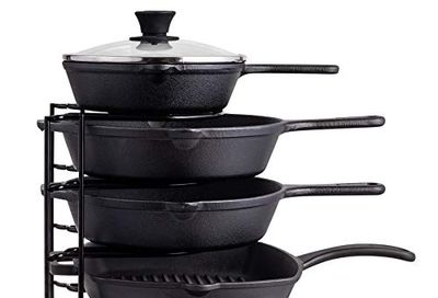 Heavy Duty Pan Organizer, 5 Tier Rack - Holds up to 50 LB - For Cast Iron Skillets, Griddles, Pots - Durable Steel Construction - Space Saving Kitchen Storage - No Assembly Required - Black 12.2-Inch