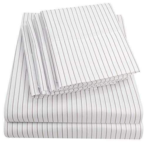 Size Bed Sheets - 6 Piece 1500 Thread Count Fine Brushed Microfiber Deep Pocket Sheet Set Bedding - 2 Extra Pillow Cases, Great Value, Full, Pinstripe White Size Bed Sheets - 6 Piece 1500 Thread Count Fine Brushed Microfiber Deep Pocket Sheet Set Bedding - 2 Extra Pillow Cases, Great Value, Full, Pinstripe White