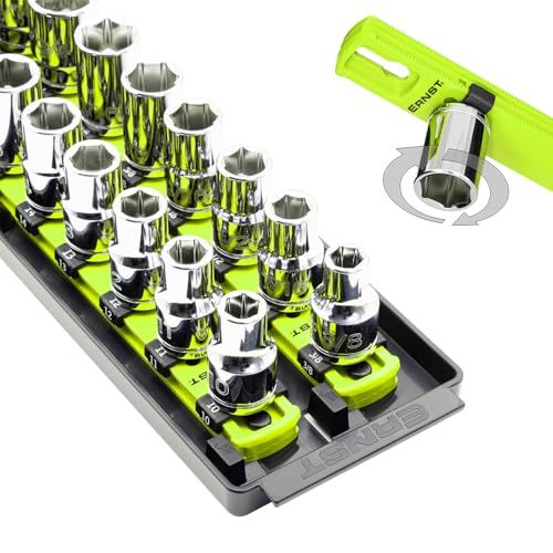 Ernst Manufacturing 8469HV 13-Inch Socket Boss, Premium 2-Rail 1/2-Inch-Drive Socket Organizer, High Visibility - Made in The USA