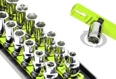 Ernst Manufacturing 8469HV 13-Inch Socket Boss, Premium 2-Rail 1/2-Inch-Drive Socket Organizer, High Visibility - Made in The USA