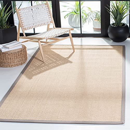 SAFAVIEH Area Rug 4x6 - Natural Fiber Collection - Maize & Grey, Sisal, Woven Design with Border (NF141G) SAFAVIEH Area Rug 4x6 - Natural Fiber Collection - Maize & Grey, Sisal, Woven Design with Border (NF141G)