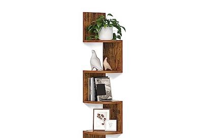 VASAGLE CUSTOS Collection - Corner Shelf Wall Mount, 5-Tier Floating Corner Bookshelf, Plant Shelf for Bedroom, Living Room, Bathroom, Home Office, Rustic Brown ULBC72BX