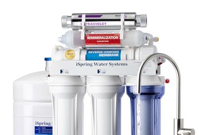 iSpring RCC2AK-UV, Upgraded 200 GPD, UV pH+ Reverse Osmosis System, 7-Stage RO Water Filtration System with Alkaline and UV Filter, Patented Top-Mounted Faucet Design for Easy DIY Installation