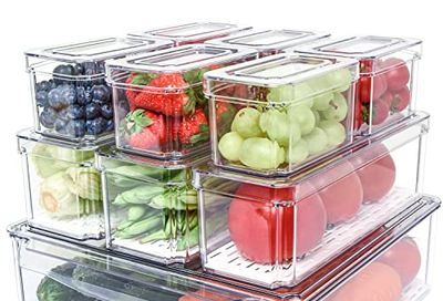 Pomeat 10 Pack Fridge Organizer, Stackable Refrigerator Bins with Lids, BPA-Free Produce Fruit Storage Containers for Fridge, Clear for Food, Drinks, Vegetable