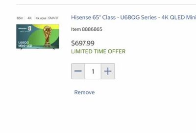 Costco: Hisense 65" U68QG Series - 4K QLED Mini LED TV 144Hz - $697.99