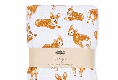 Mud Pie Baby Dog Breed Swaddle Blanket, Corgi, 47" x 47"