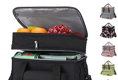 Maelstrom Lunch Bag Women,23L Insulated Lunch Box for Men Women,Expandable Double Deck Cooler Bag,Lightweight Leakproof Tote Bag with Side Tissue Pocket (Black)