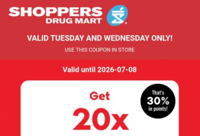 Shoppers Drug Mart Canada Text Offer: 20x The Points When You Spend $75