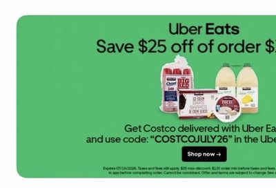 Costco: $25 off order of $125+ via Uber Eats