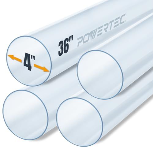 POWERTEC 70272-P4 Clear PVC Pipe 4" x 36" Long, 4PK, Rigid Plastic Tubing for Dust Collection Hose & Fittings