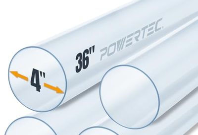 POWERTEC 70272-P4 Clear PVC Pipe 4" x 36" Long, 4PK, Rigid Plastic Tubing for Dust Collection Hose & Fittings