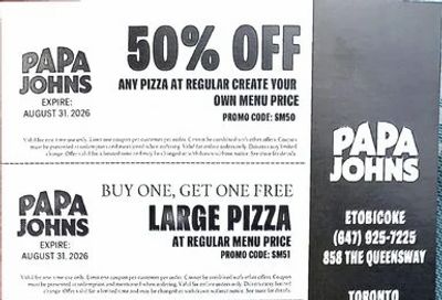 Papa John's Pizza: Papa Johns 50% off and more