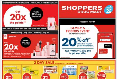 Shoppers Drug Mart Canada: 20x The PC Points July 10th – 13th + 2 Day Sale + More