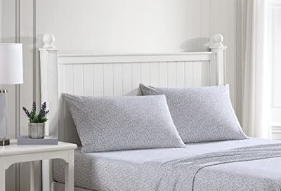 Laura Ashley Home - King Sheets, Cotton Percale Bedding Set, Crisp & Cool Home Decor (Emogene Purple, King)