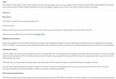 American Express: Amex - Expedia and Hotels.com, get 10% of qualifying purchases as credit ("pay now")