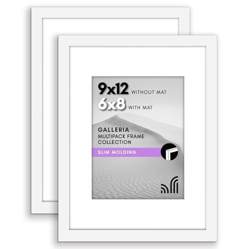 Americanflat 9x12 Picture Frame with Polished Plexiglass - Set of 2 - Use as 6x8 Frame with Mat or Display 9x12 Photo Without Mat - Galleria Collection - Picture Frames for Wall Display - White Americanflat 9x12 Picture Frame with Polished Plexiglass - Set of 2 - Use as 6x8 Frame with Mat or Display 9x12 Photo Without Mat - Galleria Collection - Picture Frames for Wall Display - White