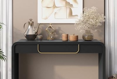 Wood Console Table with Storage, Black Entryway Table, Narrow Sofa Tables for Living Room or Hallway, Long-Lasting MDF Frame, Modern Rectangular Design, Easy-to-Clean Accent Tables for Home or Office