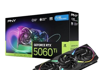 PNY NVIDIA GeForce RTX 5060 Ti Epic-X ARGB OC Triple Fan, Graphics Card (8GB GDDR7, 128-bit, Boost Speed: 2692 MHz, SFF-Ready, PCIe 5.0, HDMI /DP 2.1, 2-Slot, NVIDIA Blackwell Architecture, DLSS 4) $686.52 (lowest)