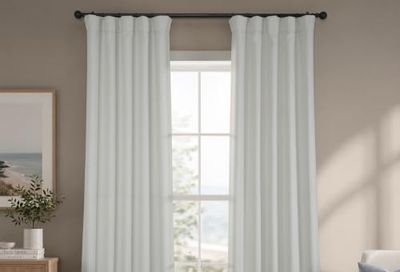 HPD Half Price Drapes BOCH-LN1855-96 Faux Linen Room Darkening Curtains for Bedroom (1 Panel), 50 X 96, Oyster