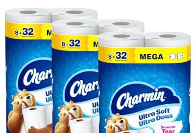 Charmin Toilet Paper Ultra Soft, 24 Mega Rolls = 96 Regular Rolls $33.40 (lowest)