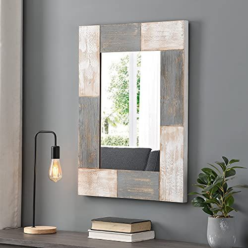 FirsTime & Co. Mason Planks Wall Mirror, 31.5" H x 24" W, Aged White & Gray Wood