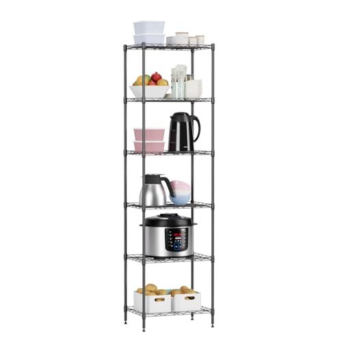 6 Tiers Wire Shelving 12" Dx17 Wx64 H Metal Frame Storage Shelves Easy Setup NSF Certified Storage Shelf Rack Shelf with Leveling Feet for Home Garage Kitchen Pantry, Black 6 Tiers Wire Shelving 12" Dx17 Wx64 H Metal Frame Storage Shelves Easy Setup NSF Certified Storage Shelf Rack Shelf with Leveling Feet for Home Garage Kitchen Pantry, Black