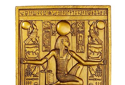 Design Toscano Egyptian King Tutankhamen Temple Stele Plaque Wall Sculpture, 25.5 cm, Polyresin, Faux Gold