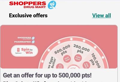 Shoppers Drug Mart: Spin To Win (Get an Offer for up to 500,000 PCO points) July 16 - 19