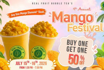 Real Fruit Bubble Tea Any Size Mango Diamond Slush BOGO 50% OFF