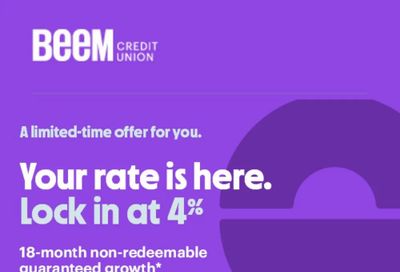 Beem Credit Union: 18 month GIC 4% for existing Beem members