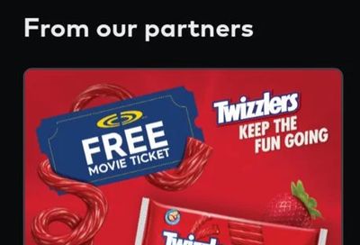 Cineplex: Free general admit coupon (exp Oct15) WUB 2 Twizzlers Nibs 225g/Twizzlers Strawberry 250g in theatre Scene members