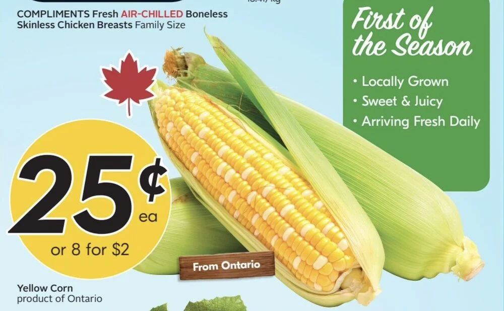 Sobeys: Ontario Yellow Corn $.25/ea, Chapman's Super Premium Plus Ice Cream $2.99 July 23-29, 2026