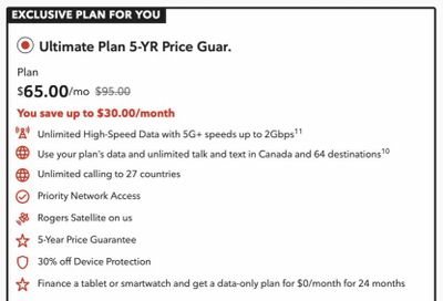 Rogers Ultimate Plan 5-yr guarantee (targeted) $65
