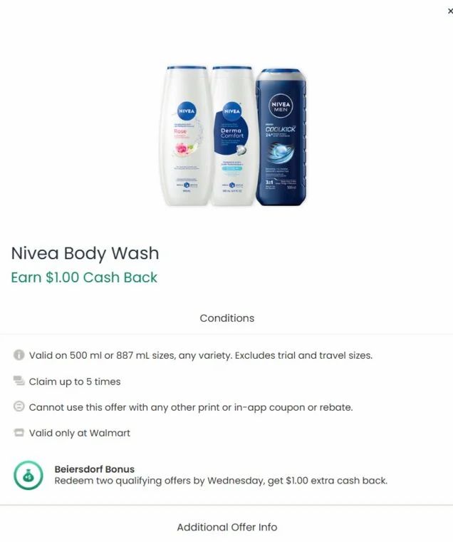 Walmart: Nivea Body Wash for Men or Women 500 ml $3.28 (reg. $4.98) + $1.00 Cashback from CO51 (Limit 5) Walmart: Nivea Body Wash for Men or Women 500 ml $3.28 (reg. $4.98) + $1.00 Cashback from CO51 (Limit 5)