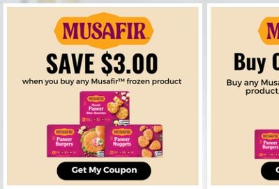 Save $3 on Musafir frozen product or Buy one and get one Free Musafir product