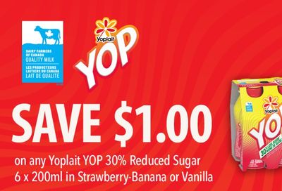 Save $1 on Yoplait Yop reduced sugar 6X200ml