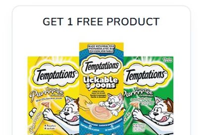 Temptations Creamy PURRRR-ÉE Cat Treats (48g, any variety) OR Temptations Lickable Spoons Cat Treats (40g carton, any variety)