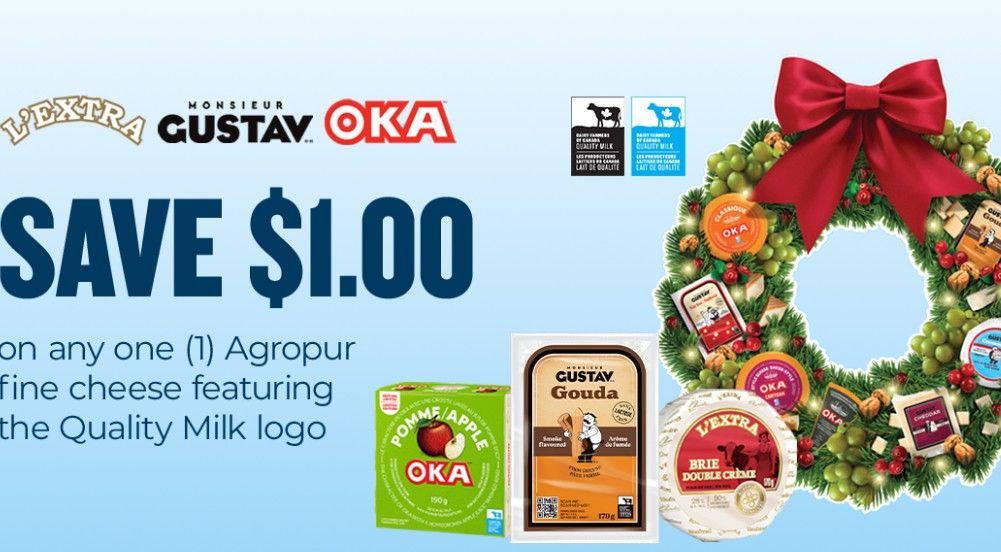 Save $1 on Agropur fine cheese featuring Quality Milk logo Save $1 on Agropur fine cheese featuring Quality Milk logo