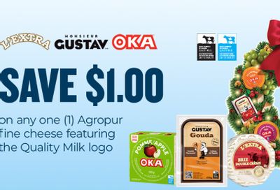 Save $1 on Agropur fine cheese featuring Quality Milk logo