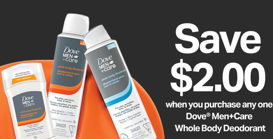 Save $2 on Dove men+care whole body deodorant