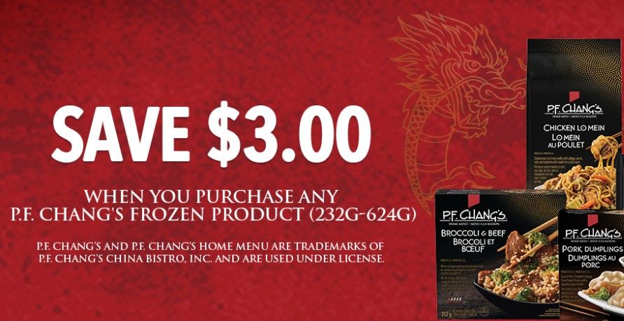 Save $3 on P.F. Chang's frozen product Save $3 on P.F. Chang's frozen product