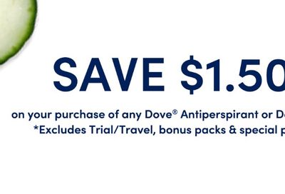 Save $1.50 on Dove antiperspirant or deodorant