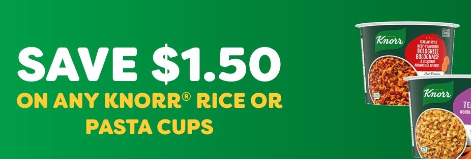 Save $1.50 on Knorr rice or pasta cups Save $1.50 on Knorr rice or pasta cups