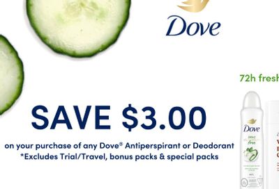 Save $3 on Dove antiperspirant or deodorant