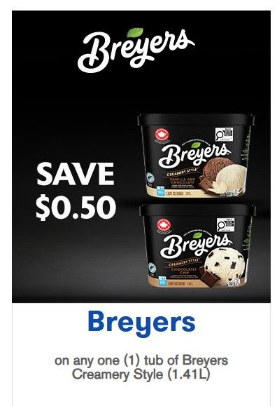 Save $0.50 on any one tub of Breyers Creamery Style (1.41L) Save $0.50 on any one tub of Breyers Creamery Style (1.41L)