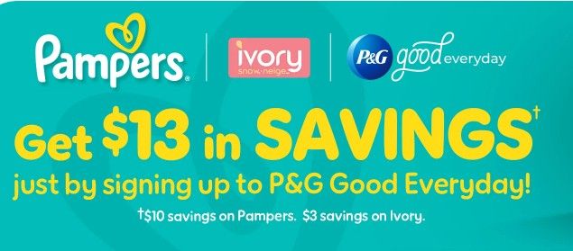 Sign up or log in to PG Good everyday and get $13 in coupons valid on Pampers diapers and Ivory detergent