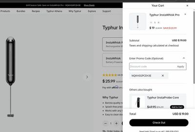 Typhur / Amazon: InstaWhisk Pro Rechargable Frother - $19USD + FS + 7% Rakouten