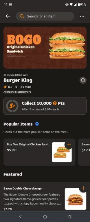Skip: Burger King BOGO Original Chicken Sandwich - $5.20 pickup YMMV Skip: Burger King BOGO Original Chicken Sandwich - $5.20 pickup YMMV